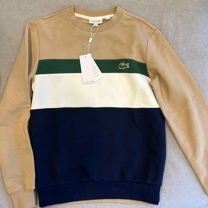 NWT small Lacoste color block tan white green navy croc logo crewneck 🐊🔵🟢⚪️🟤